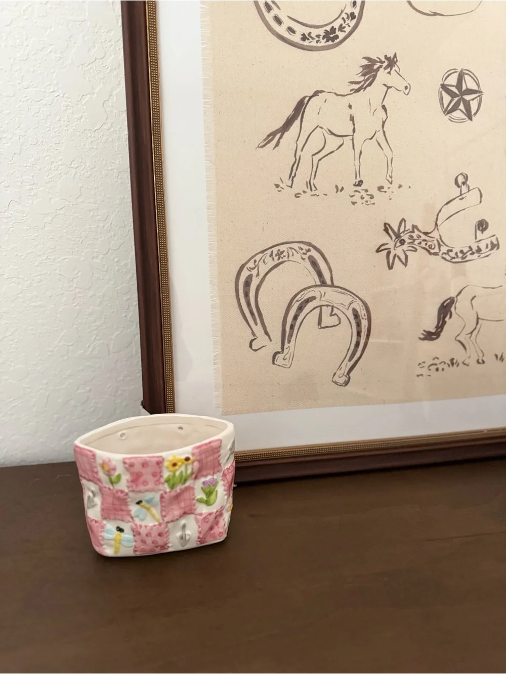 Vintage Pink Patchwork Ceramic Planter Mini Pot